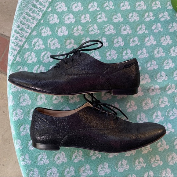 Tods Black Leather Metallic Shimmer Lace Up Oxford - Picture 3 of 13